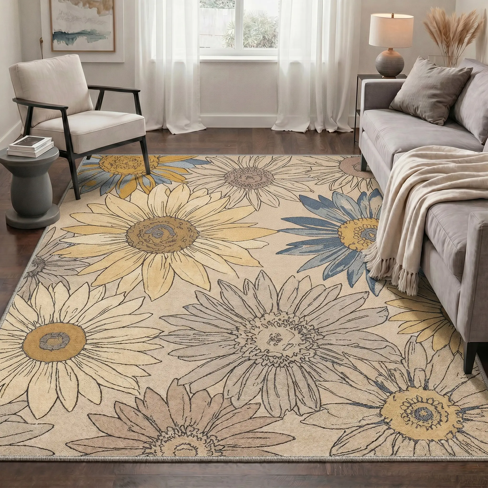 【Deals For You Days】GENIMO Area Rug Machine Washable Non Slip Pet Friendly Soft Floor Carpet for Living Room Bedroom Kitchen Hallway Home Decor Kitchen Decor,ARP5809-SUNFLOWER