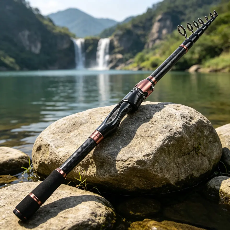 SEACHASER Telescopic Spinning Fishing Rod - Carbon Fiber Blank, EVA Wood-Grain Handle, Portable Collapsible 2.1m/2.7m, Medium Action, Light Inshore & Freshwater, Travel Camping