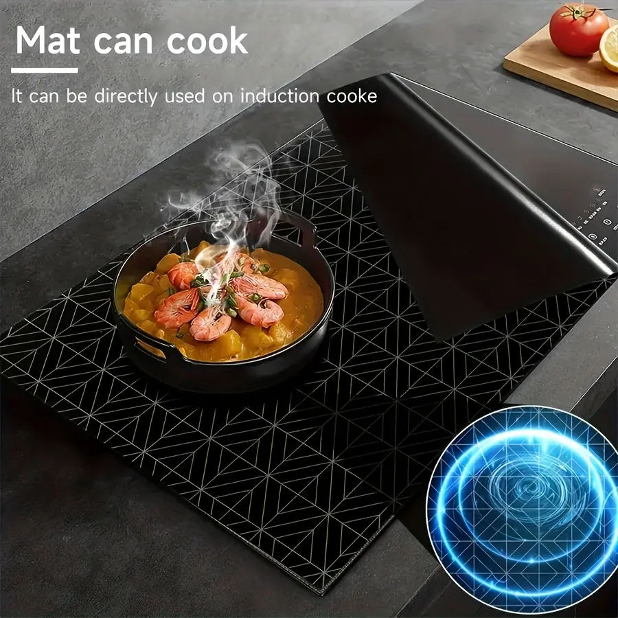 1pc Extra Large 30.8"x20.5" Silicone Induction Cooktop Mat - Cuttable, Anti-Scratch, Heat-Resistant, Non-Slip, Easy-Clean, Food-Safe Tableware Stove Protector for Cooktops/Microwaves, Christmas Holiday Gift