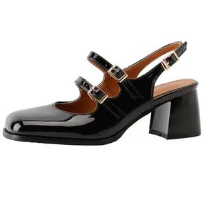 Women's Patent Leather Chunky Heels Mary Janes Slingback Pumps Square Toe Pumps Block Heel Sandals Buckle Closed Toe High Heel Party Dress Work Shoes