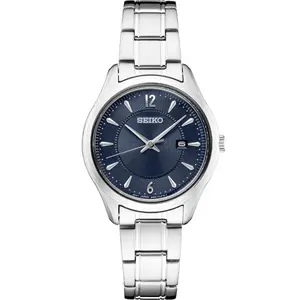 Seiko SUR425 Noble Quartz Blue Dial Ladies Watch with Gold Accents & Stainless Steel Bracelet 30M Water Resistance