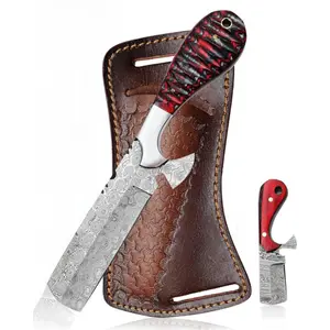 8" Handmade Damascus Bull Cutter Knife with Leather Sheath - Western Cowboy knife for Hunting, Skinning, Camping, and outdoor activities