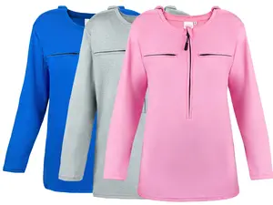 Chemo Port 5 Access Point Shirt for Women Long Sleeves Wear Post Surgery Recovery Tee Snap Tear Away Side Zippers Off Shirt