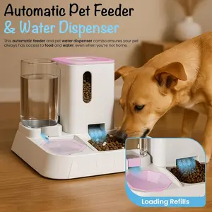 Automatic Pet Feeder & Water Dispenser – 2-in-1 Large Gravity Dog & Cat Food Feeder Water Bowl – Easy to Clean, No Power Needed – Durable, Non-Slip, Indoor/Outdoor Pet Station (Pink)