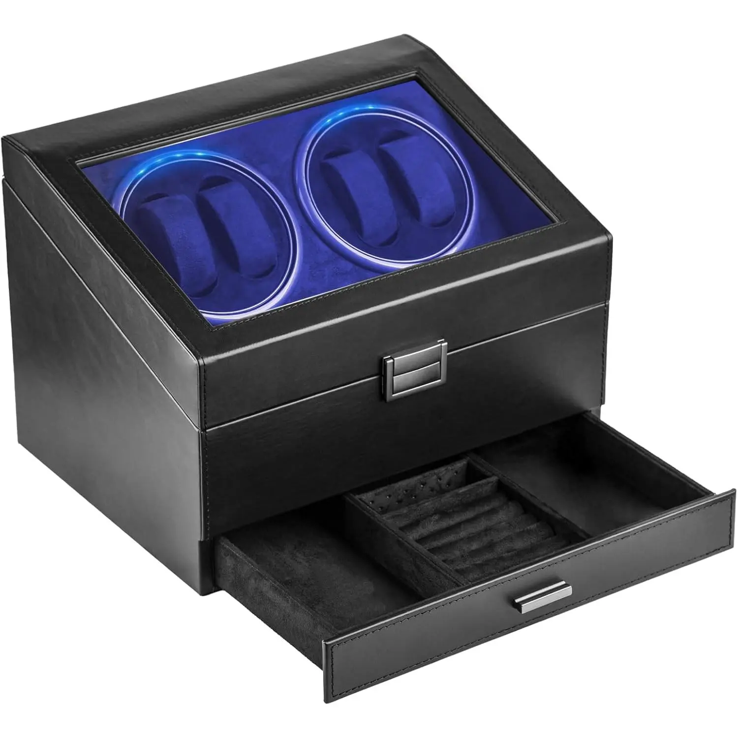 Watch Winders for 4 Automatic Watches,Automatic Watch Winder with Watch Holders and  Drawer,Quiet  (<5dB),-in Illumination (Black)