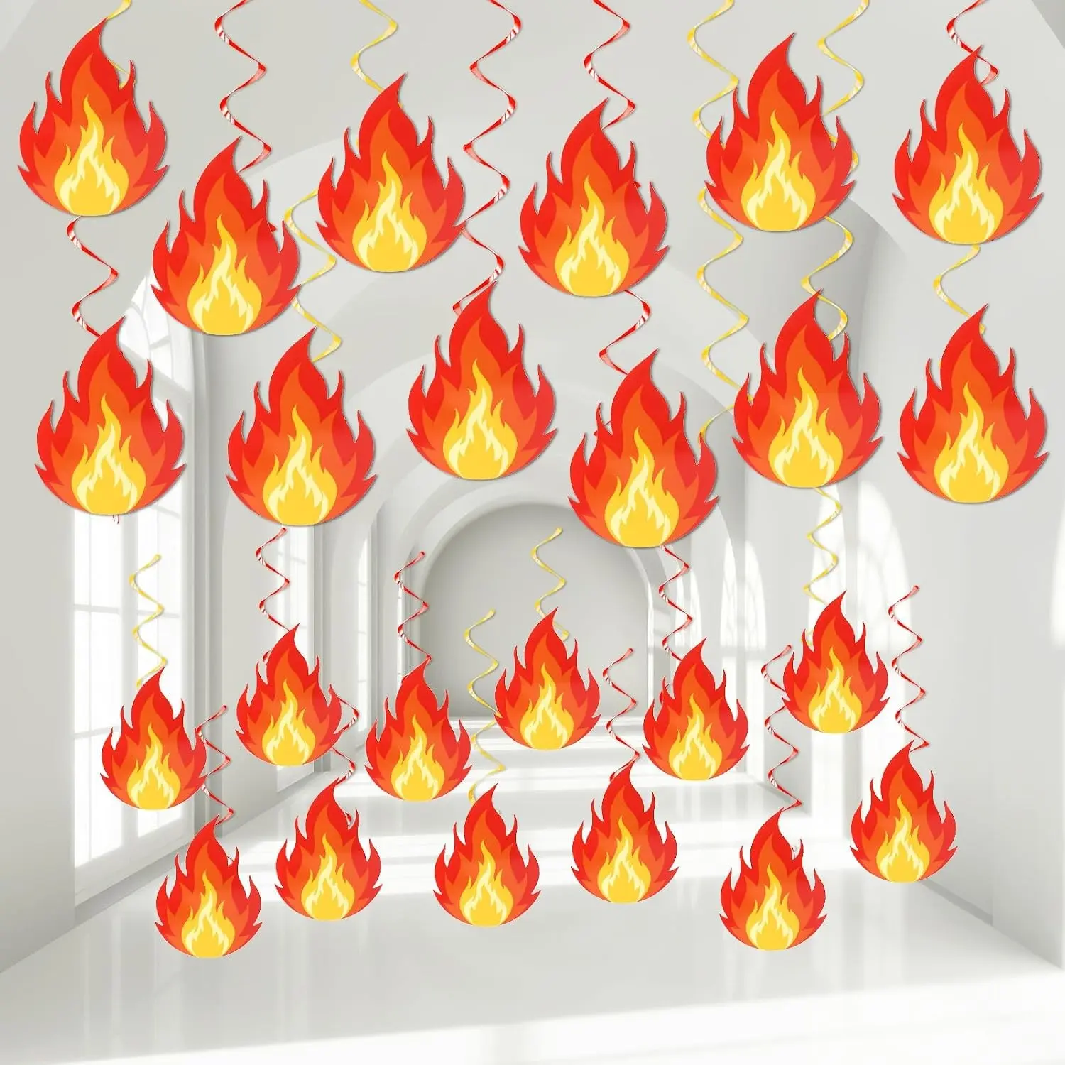 60PCS Fire Flame Party Decoration Pentecost Decorations Firefighter Birthday Decor Firetruck Flame Hanging Swirls Streamers Fireman Party Supplies Firefighter Gatherings Celebrations Ceiling Decor