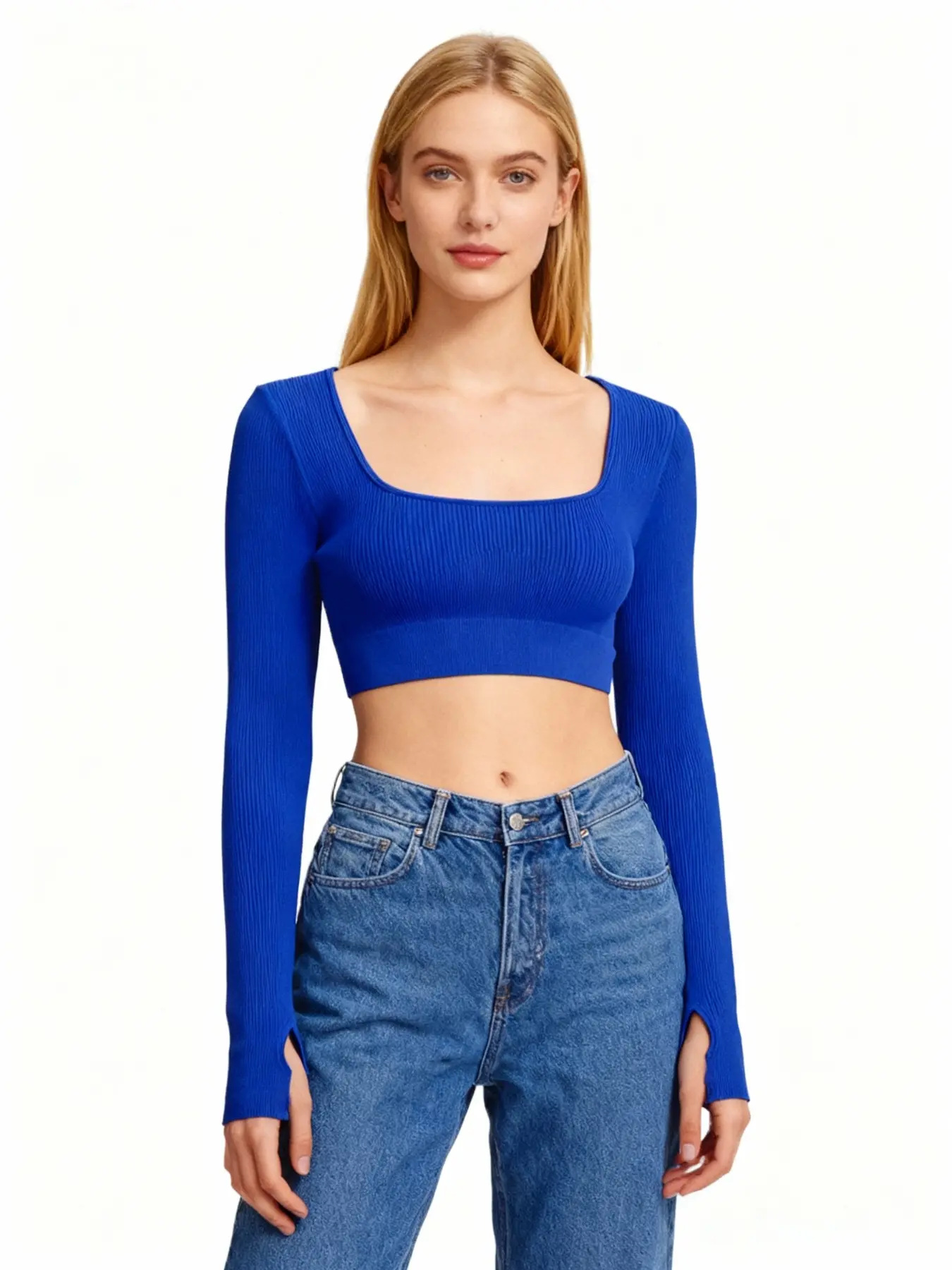 Women's Fall Winter U-Neck Ribbed Yoga Long Sleeve Running Thumb Hole Gym Top, Fitness Apparel, Activewear Clothing, Sporty Plain Design, All Seasons Workout Wear, Breathable Workout Tops, Athletic Top, Fitness Clothes