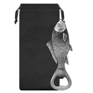 1 Piece Carp Shape Metal Beer Bottle Opener with Storage Bag, Unique Design, Durable Material, Perfect Gift Idea