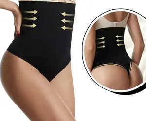 High Waist Tummy Control Shapewear Thong - Nylon & Spandex, Full Tummy Coverage, Steel Bones, Silicone Grips, Slimming Figure, Plus Sizes 3XL-6XL