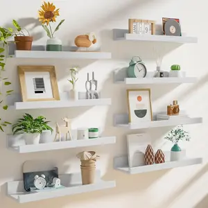 16 Inch Picture Ledge Shelf with Lip Set of 8,White Floating Shelves for Wall,Wall Shelves in Varying Depths for Living Room Bedroom Bookshelf Photo Frames  Book Shelves with Lip for Storage