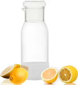 Small Glass Pitcher Glass Water Carafe with Cup Lid, Fridge Water Jug Cold or Hot Beverages, Iced , Milk, Juice 830ml/28oz & clear cup lid (Glass Pitcher-Clear cup lid)