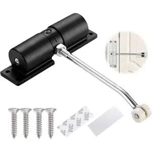 Automatic Door Closer, Door Hardware Zinc Alloy Safety SpringDoor Closer Adjustable 30 kg Closing Door Hinge(Black)