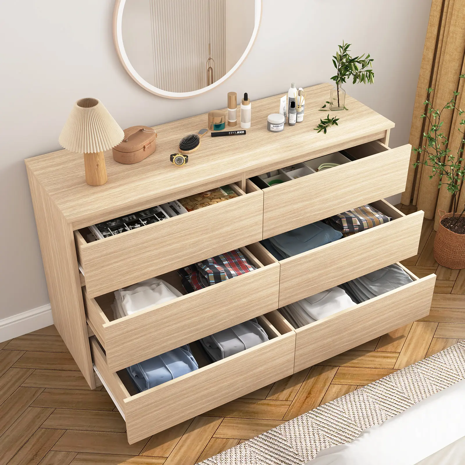 Light Wood -6 Drawers(15.8"D x 47.2"W x 28"H)