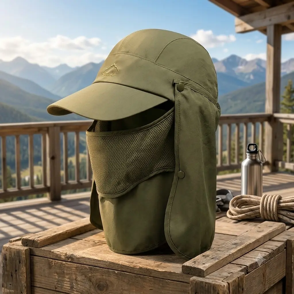 Sun Protection Hiking Hat - Waterproof Quick-Dry Outdoor Fishing Cap with Removable Face Cover & Neck Flap for Ultimate UV Protection, Breathable Camping & Trekking Headwear for Men and Women