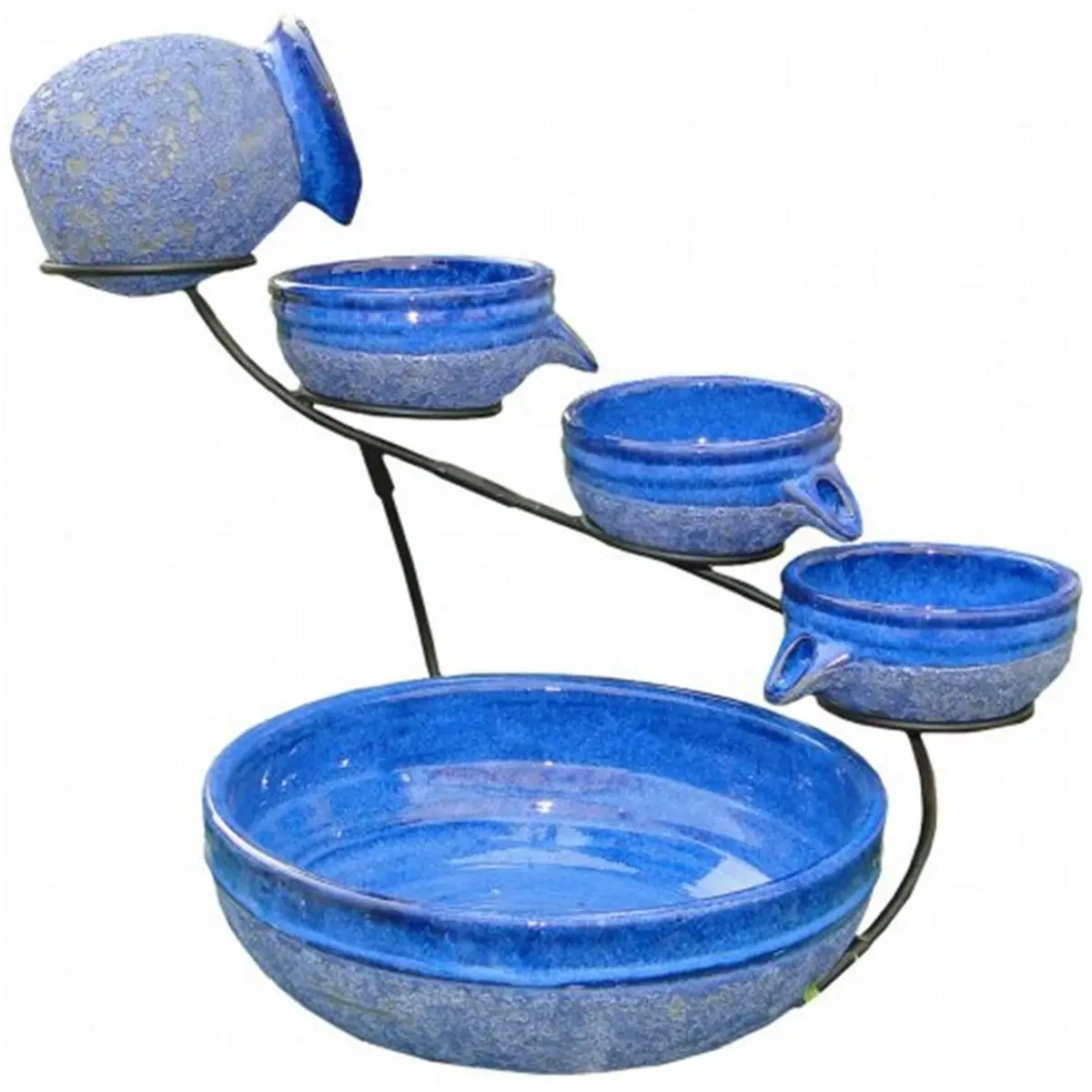 212 MAIN Rustic Blue Blueberry Ceramic Solar Cascade Water Fountain, Solar Powered Garden Decor for Home Improvement Outdoor Spaces, Solar Powered Fountain, Tiered