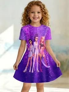 Sweet Cool Korean Style Girl Dress, Idol Combination Weapon Gradient Casual Dress, Knee Length, Asymmetrical Design, Short Sleeve, Sparkly Dress