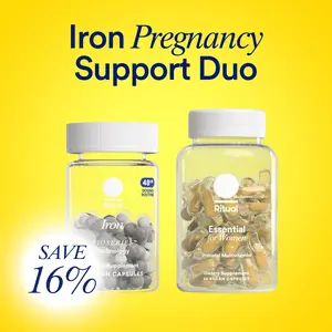 Ritual’s Iron Pregnancy Support Duo with Ritual’s New Gentle, Pregnancy-Safe‡‡ Iron BioSeries and Ritual’s Essential Prenatal Multivitamins to Support Pregnancy Nutrient Demands*, 30 Days Supply