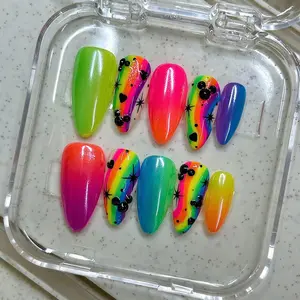 Mouse Ears Neon Colorful Summer Ombre Press On Nails - Handmade Reusable Custom Fingernails - Gel Fake Nails - Glue on Nails Y18