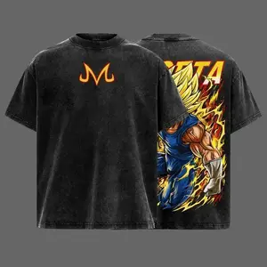 Prince of Saiyans Lightning Power Vintage Washed T-Shirt | Anime Warrior Graphic Tee | Oversized Streetwear Shirt for Anime Fans 90s graphic good tees Casual American Short Sleeve Unisex T-shirt,Gym & Streetwear, Y2K Japanese Anime Graphic Tee