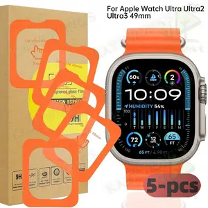 KAYKWONG'S 5-Piece HD 9h Tempered Glass Screen Protector Set for iWatch Ultra Series (ultra1, Ultra2, Ultra3), 49mm, Full Coverage, Design,