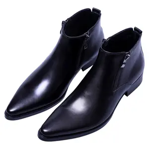 Men's Ankle Boots Genuine Leather - Dress Fashion Zipper Pointed Toe Casual Boots