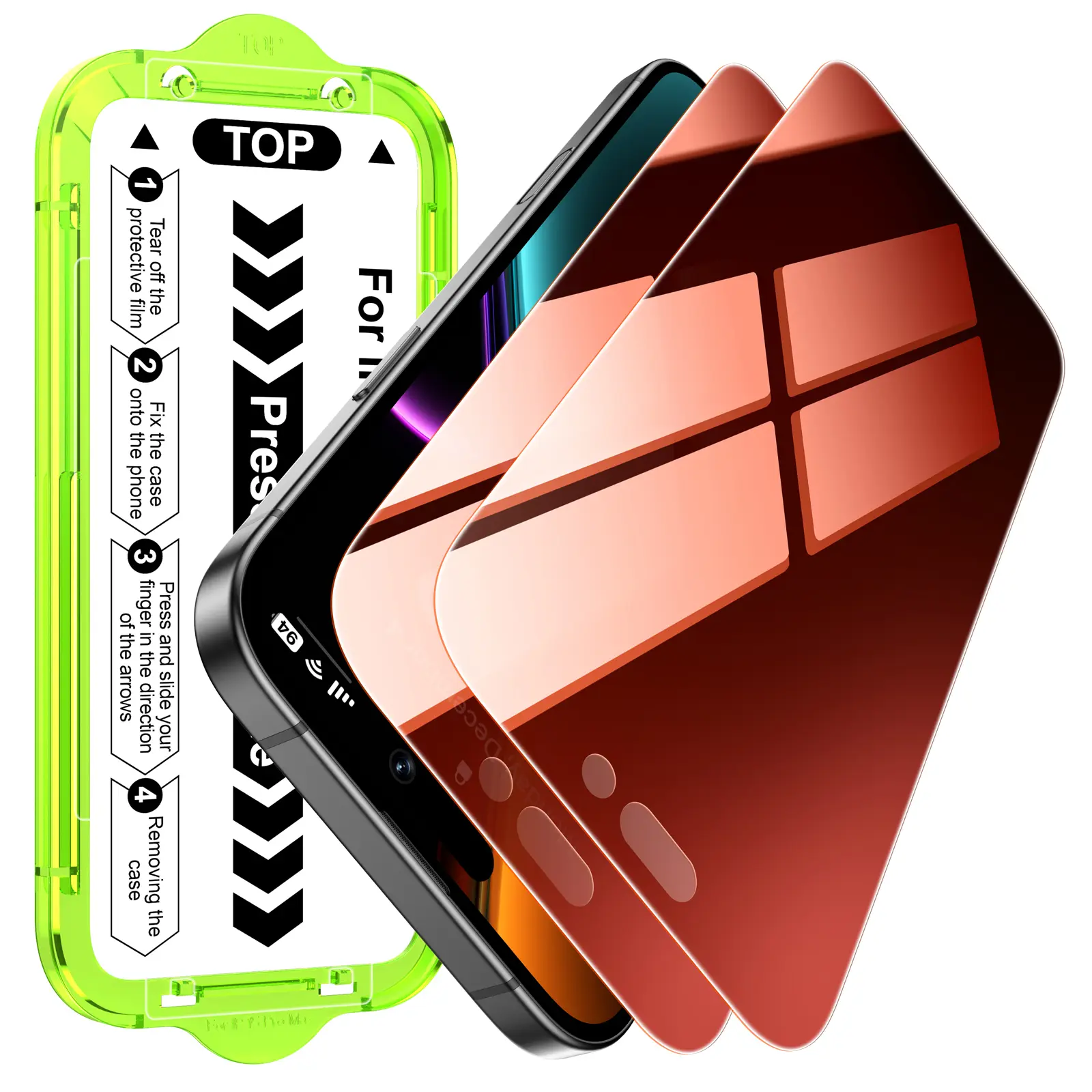 Esanik 2 Pack Colorful Privacy Screen Protector for iPhone 17/16/15/14/13 Pro Max Plus– Gradient Anti-Spy Tempered Glass, Military-Grade 9H Hardness, Anti-Scratch, Shatterproof, Flawless Fit Tray