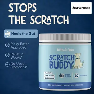 Scratch Buddy Dog Allergy Itch Relief - Dog Food Topper Powder with Probiotics & Turkey Tail - Natural Antihistamines, Turmeric, Quercetin, Bacon Flavor - Boosts Immune Response, Heals Gut, Made in USA - Soothe Irritated Skin