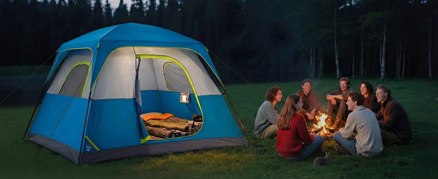 6 Person Dome Camping Tent 121 Inch, Waterproof & Windproof Family Tent with Mesh Windows & Skylight, Easy Setup Portable Tent for Camping, Hiking & Outdoor Trips