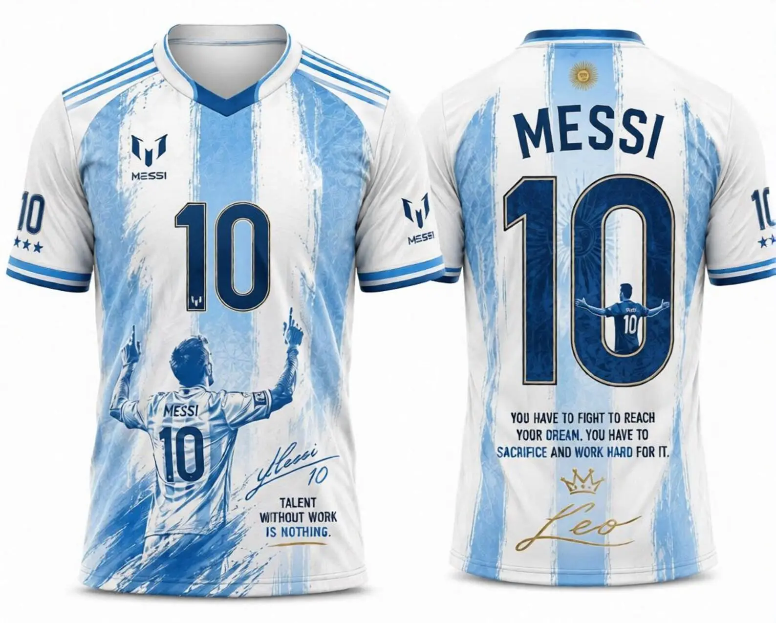 [Sale] - Argentina Blue Stripe Soccer Jersey Shirt, Number 10 Fan Graphic Sports Tee