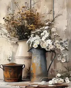 by Numbers Kit for Adults Beginners,Floral in Tin Cans  by Number Kits for Adults,Unframed Watercolor Painting Art Crafts for Home Wall Decor 16X20 Inch.