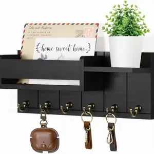 Rustic Wooden Wall-Mounted Key Holder with Mail Organizer Tray, Durable Painted Finish, Space-Saving Design, Ideal for Entryway, Kitchen, Living Room, Bathroom