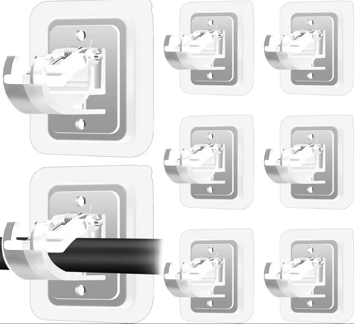 Self adhesive curtain rod brackets. The rod holders attach firmly to walls and do not require drilling. No drill roman rod hooks. Invisible wall mounted curtain rod holders. Multi-purpose brackets for window curtains, shower curtains and towel rods.