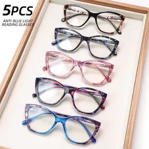 5 Pack Reading Glasses Women Blue Light Blocking Computer Readers Eyeglasses With Spring Hinge Anti Fatigue Floral Pattern Lightweight Daily Mix Color