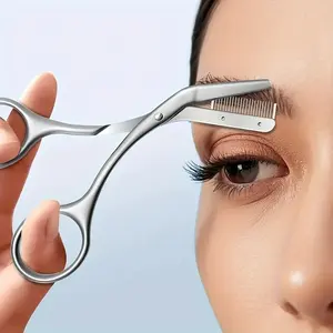 Stainless Steel Eyebrow Trimmer, Precision Eyebrow Scissor with Detachable Comb, Durable Multi-functional Grooming Makeup Tool for Facial Care