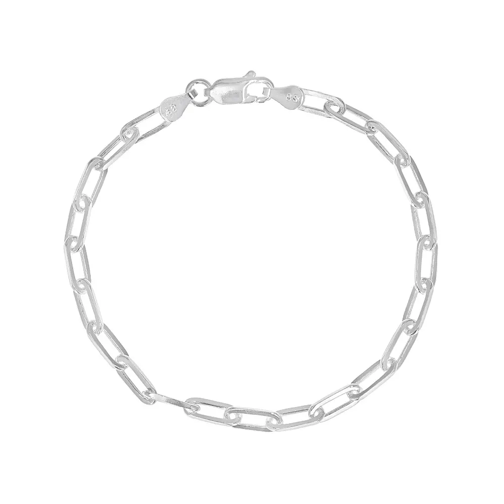Jtv 925 Sterling Silver Paperclip Link Bracelet, 3.8mm Gauge with Lobster Claw Clasp, Minimalist No Stone, 925 Sterling Bracelet, 1/8 Inch Width, Casual Wear, Adults, Lobster Clasp, Unisex Adult, Simple Chain