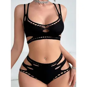 2 piece Wireless Corset Hot sexy lingerie collection for summer: corsets, fishnet see-through bikinis and ripped hot pants(High elasticity suitable for weight 40-90kg)
