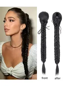 Women's Fishbone Braided Ponytail Wig, Realistic Natural Long Ponytail, Pull Rope Net Bag Style, Authentic Look Hairpiece, Synthetic Hair Pieces, Ponytail Extension