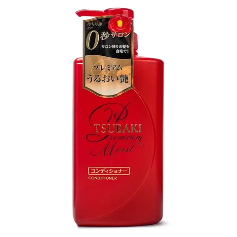 Shiseido Tsubaki Premium Moist Unisex Hair Conditioner with Camellia Oil - Hydrating Conditioner for Deep Hydration, Deep Moisture for Soft, Supple Hair, Fragrant After Wash, Silky Smoothing, 490ml