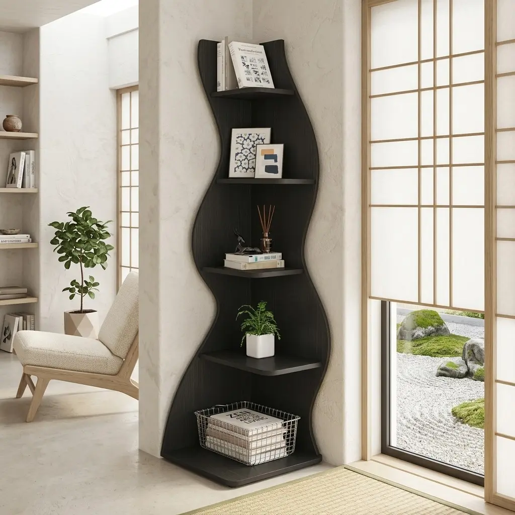 70-Inch 5-Tier Irregular Corner Bookshelf, Waterproof Composite Wood Floor-Standing Organiser, Modern Minimalist Display Shelves, Easy Installation Indoor Decor for Living Room, Home Office