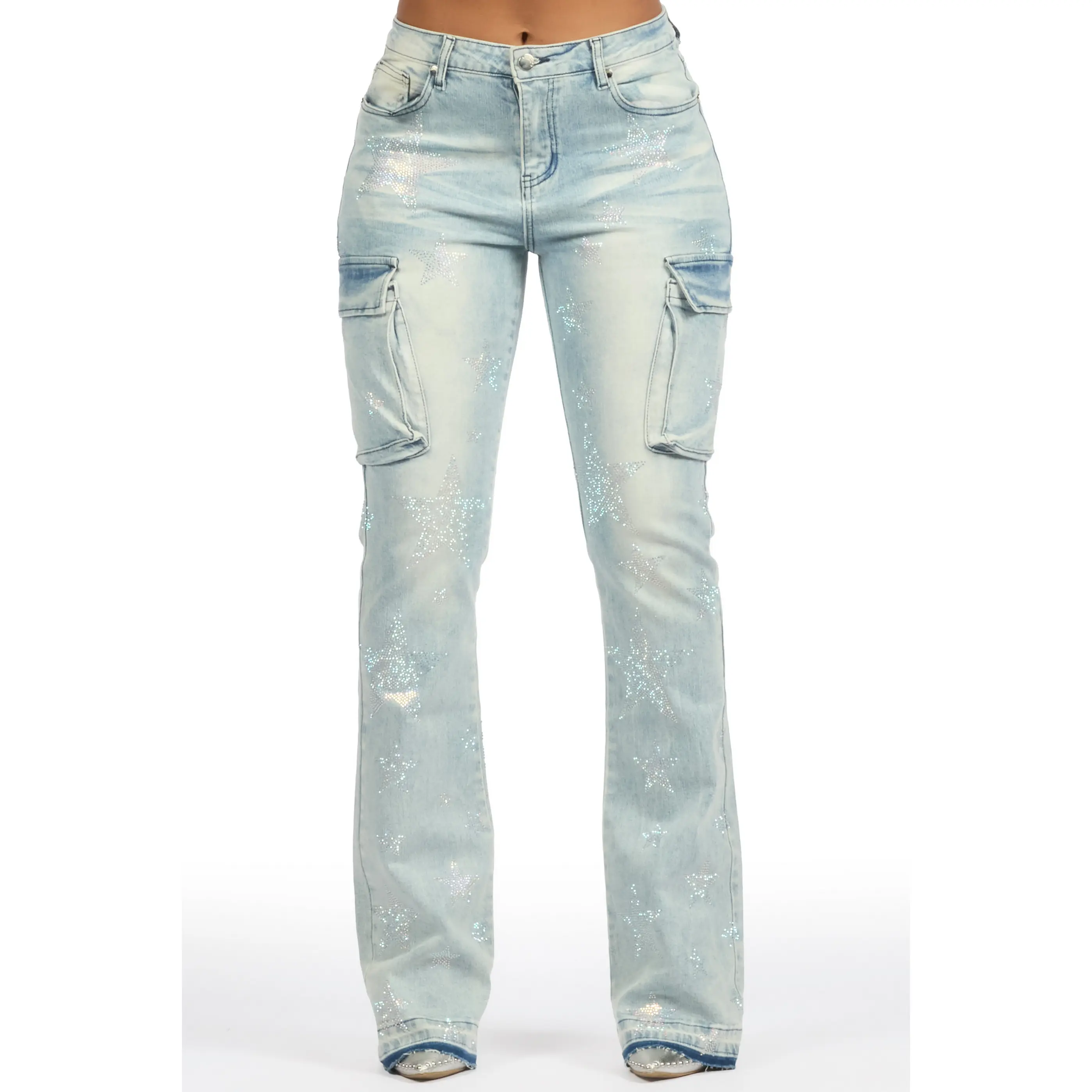 Kendrica Light Wash Rhinestone Stacked Jean
