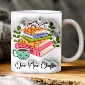 15oz 3D "More Chapter" Puffy Mug Drinkware Washable Ceramic Cup Reusable Tumbler Coffee Reuse