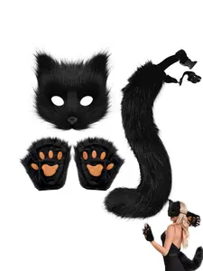 Halloween Fox Costume Set, Includes Plush Paws, Half-Face Mask, Adjustable Tail, Perfect for Holiday Party Wear