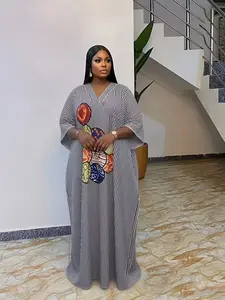 Women's Fashion Dress, Striped Print V-Neck, Plus Size, Casual Daily Wear, Ethnic Boubou Kaftan, Summer Comfort, Party Beach Vacation, Chic, Casual Dresses