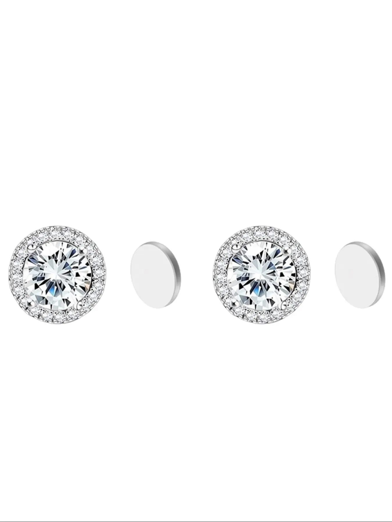 High-End Round Starry Zircon Earrings, Stainless Steel Magnetic Clip-On Ear Studs, Non Piercing Earrings, Versatile Earrings, Fashion Earrings, Elegant Jewelry for Women, Zircon Ear Clips, 1 Pair (2 Pieces)