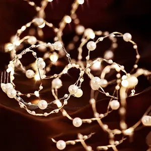 1pc New LED Copper Wire String Lights with Battery Box, Pearl Fairy Lights for Christmas, Wedding, Room Decoration, 2-Meter String with 20 Lights