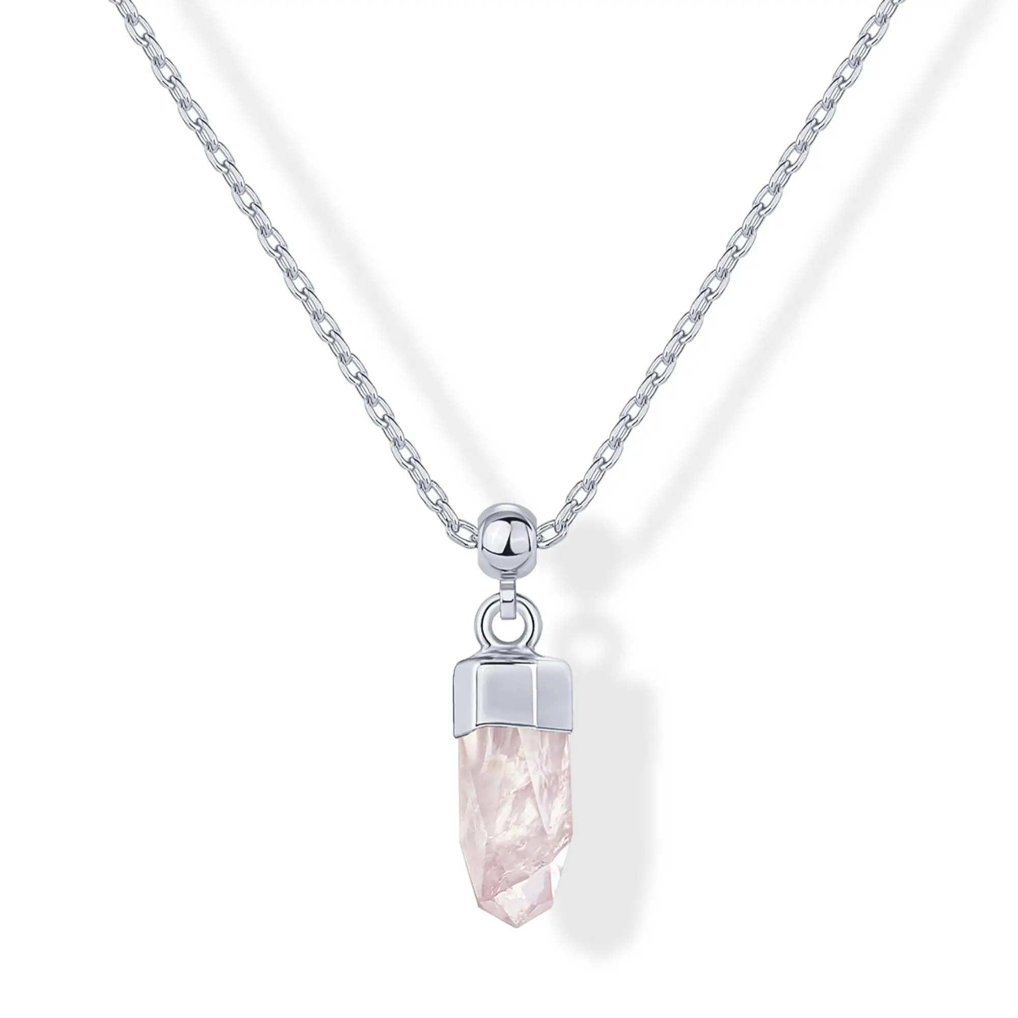 Rose Quartz Crystal - White Gold