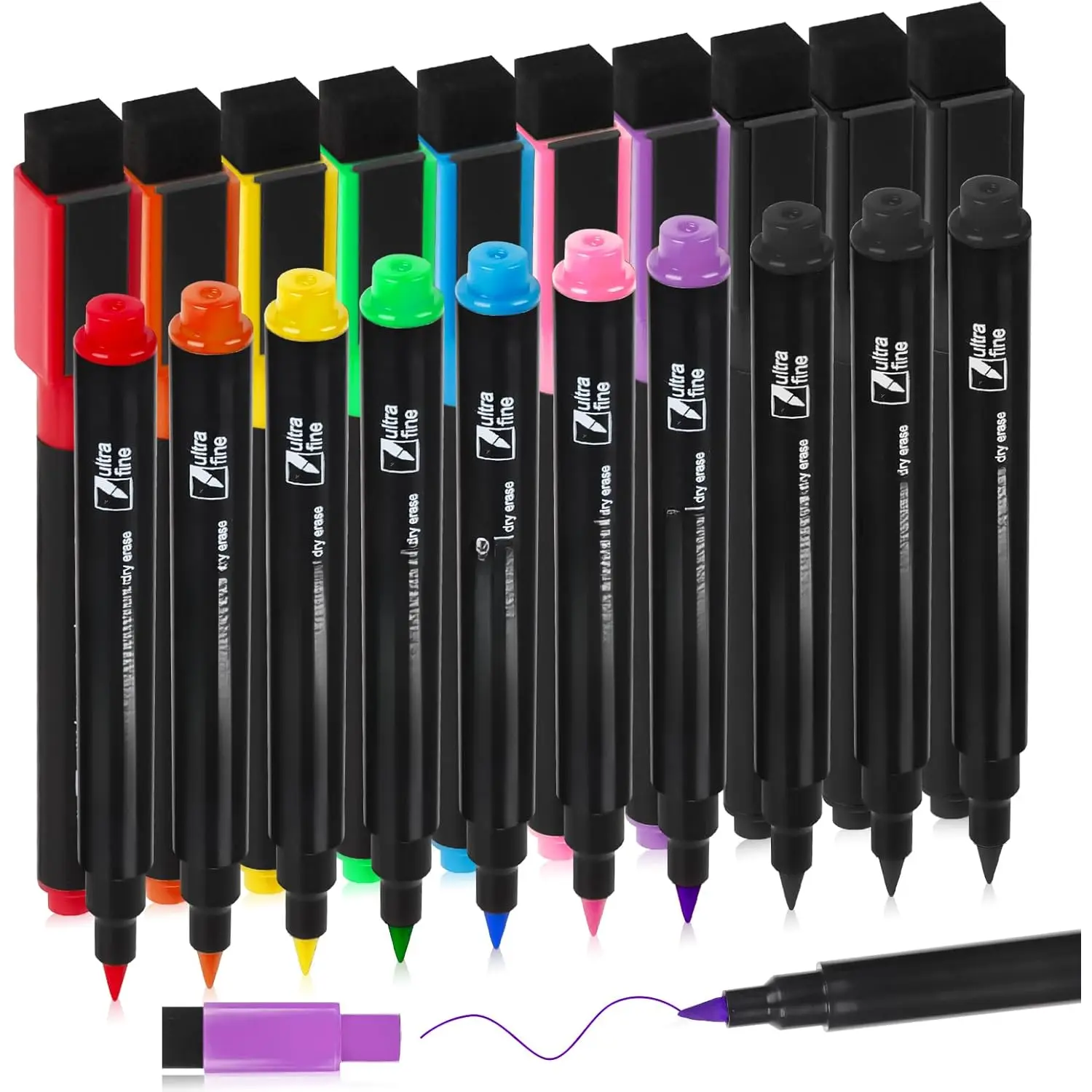 20 Assorted Colored Markers & Highlighters, 0.7mm Ultra Fine Tip Low Odor White Board Tools with Eraser (8 Colors, Erasable)