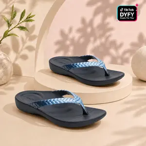 SummerVibes [Limited Stock] Aetrex Vicki Braided Thong Sandal - Blue Ombre Gloss | Arch Support Sandals for Foot Pain Relief & All-Day Comfort