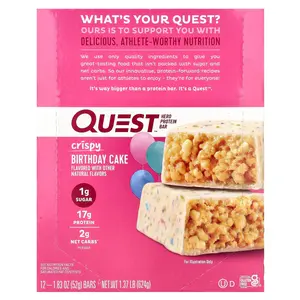 Quest Nutrition Hero Protein Bar, Crispy, Birthday Cake, 12 Bars, 1.83 oz (52 g) Each