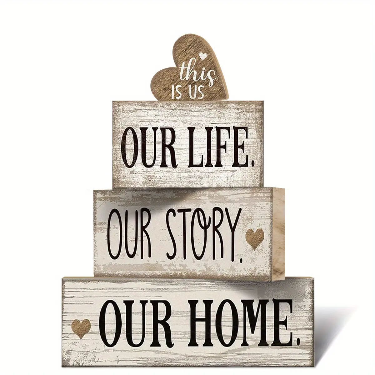 4pcs Rustic Heart Table Centerpiece - Farmhouse Tiered Tray Decor with Irregular Shaped Signs, Home Decor Products, Multi-Tier Display Compatible for Kitchen Table, Christmas Decoration - Neutral Grain Decorations